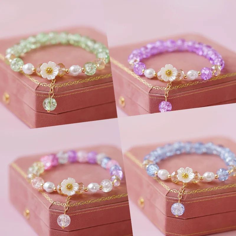 

Small Flower Colorful Pearl Bracelet Female Student Crystal Bracelet Korean Version Simple For Girls Women Jewelry Accessories