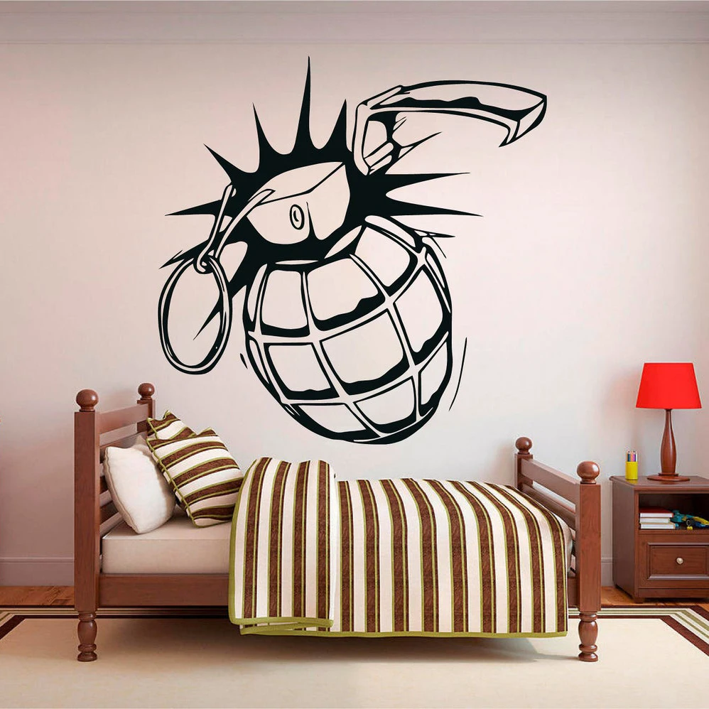 

Grenade Exploding Wall Decal Cool Interior Wall Decor Grenade Wall Sticker for Boys Room Decoration Vinyl Removable Mural A123