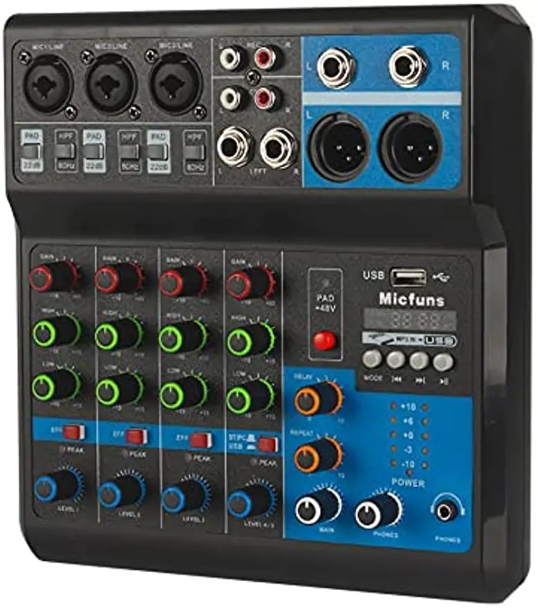 

Mini audio DJ mixer Console ,5 Channel 48V Phantom Power with Bluetooth USB MP3 Stereo live DJ Studio recording party KTV stage
