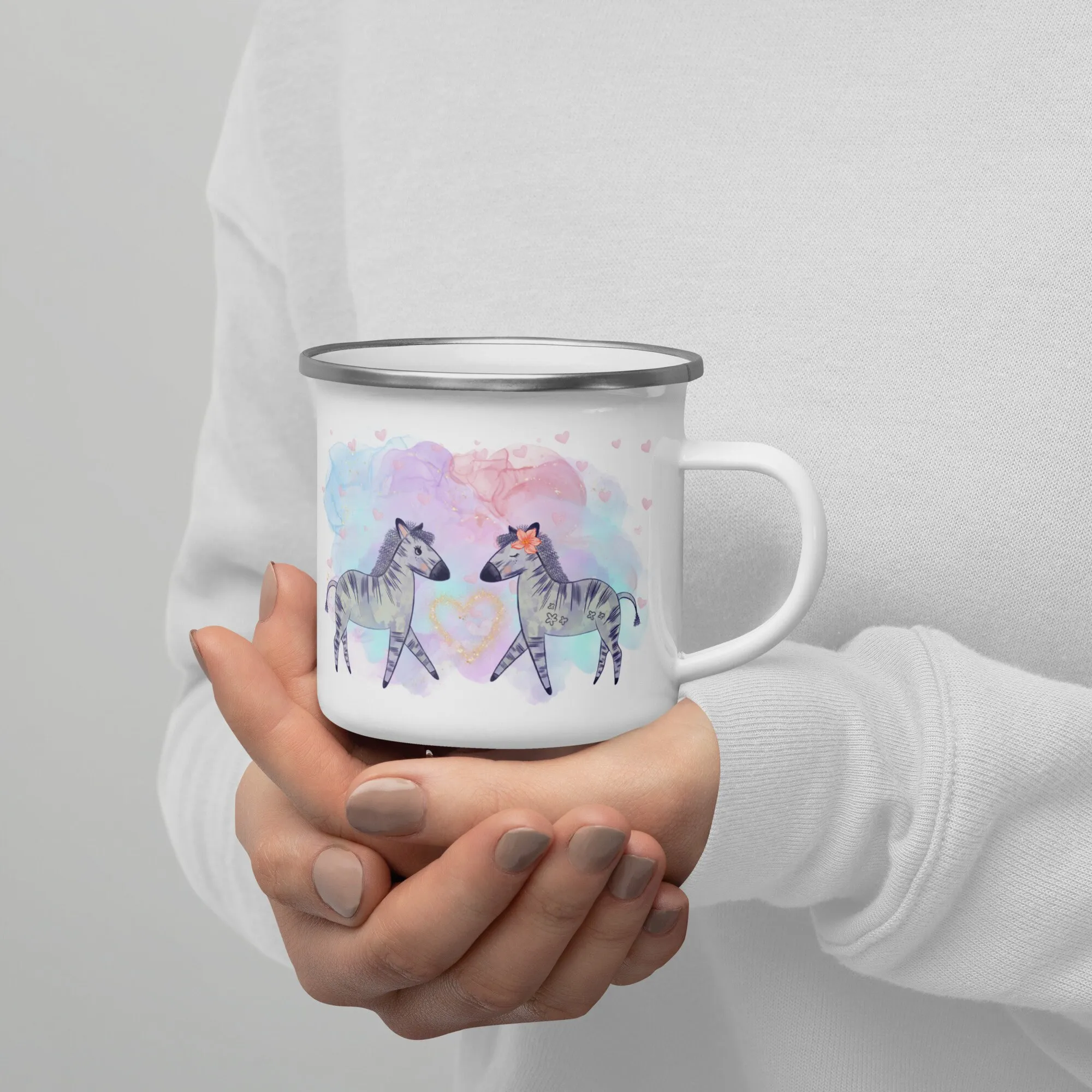 

Zebra Valentine's Enamel Mug, Valentine Mug for Kids, Whimsical Zebra Hot Cocoa Mug, Unique Valentines Kid Gift
