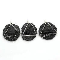 natural stone resin black crystal necklace pendant round crystal quartz wrapped black crystal for diy handmade accessories