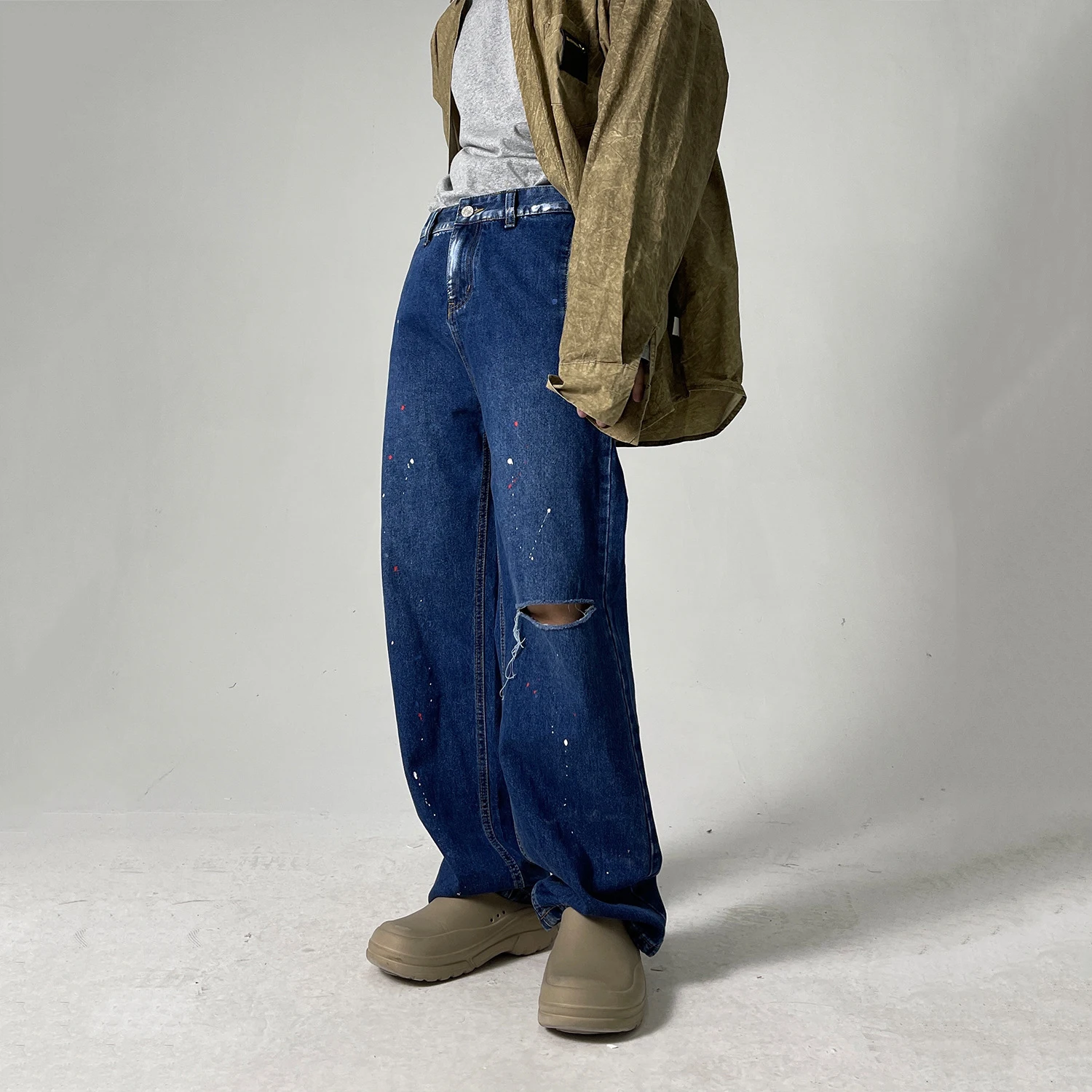 Korean Version of The Trend of Splashing Ink To Make Old Ripped Casual Trousers Men and Women with The Same Style Y2k Pants