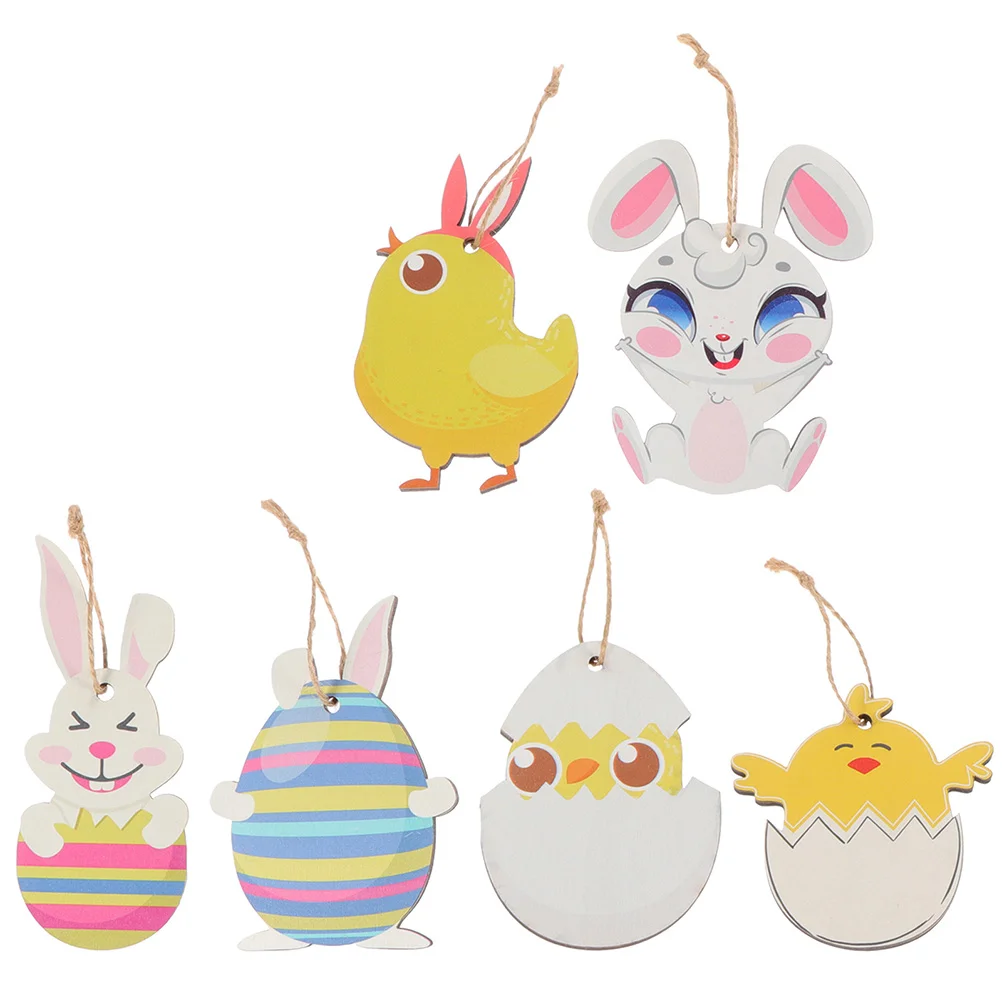 

Easter Wooden Hanging Decor Party Egg Wood Bunny Pendant Favor Cutouts Ornaments Embellishments Pendants Festival Tree