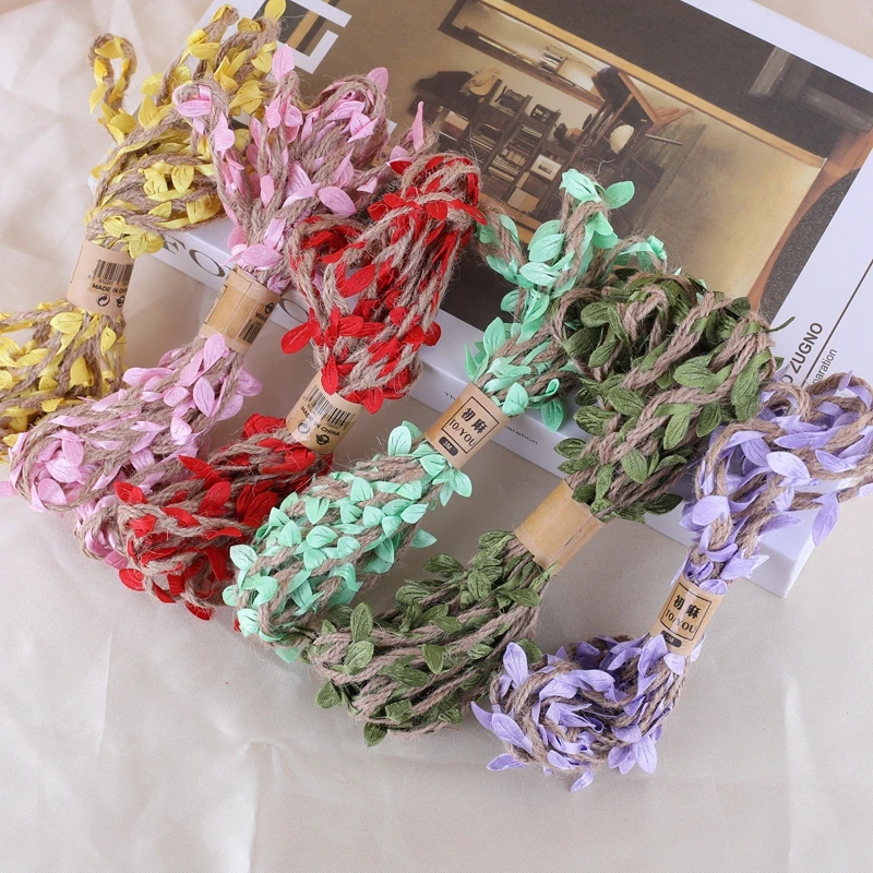 

3Meters/Lot 5mm Artificial Leaves Natural Hessian Jute Twine Rope DIY Crafts Burlap Ribbon For Vintage Wedding Party Decoration
