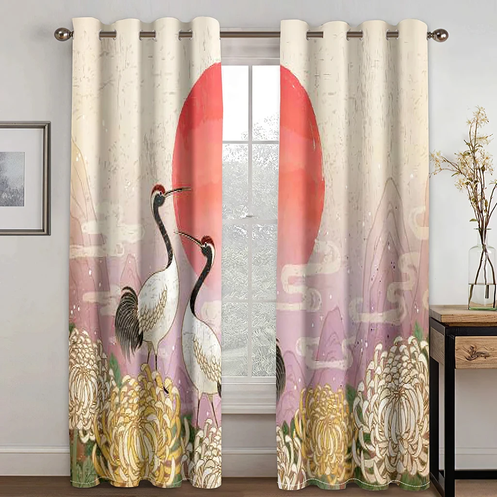 Японский красивый журавль солнечная волна Гора облако затенение занавески для