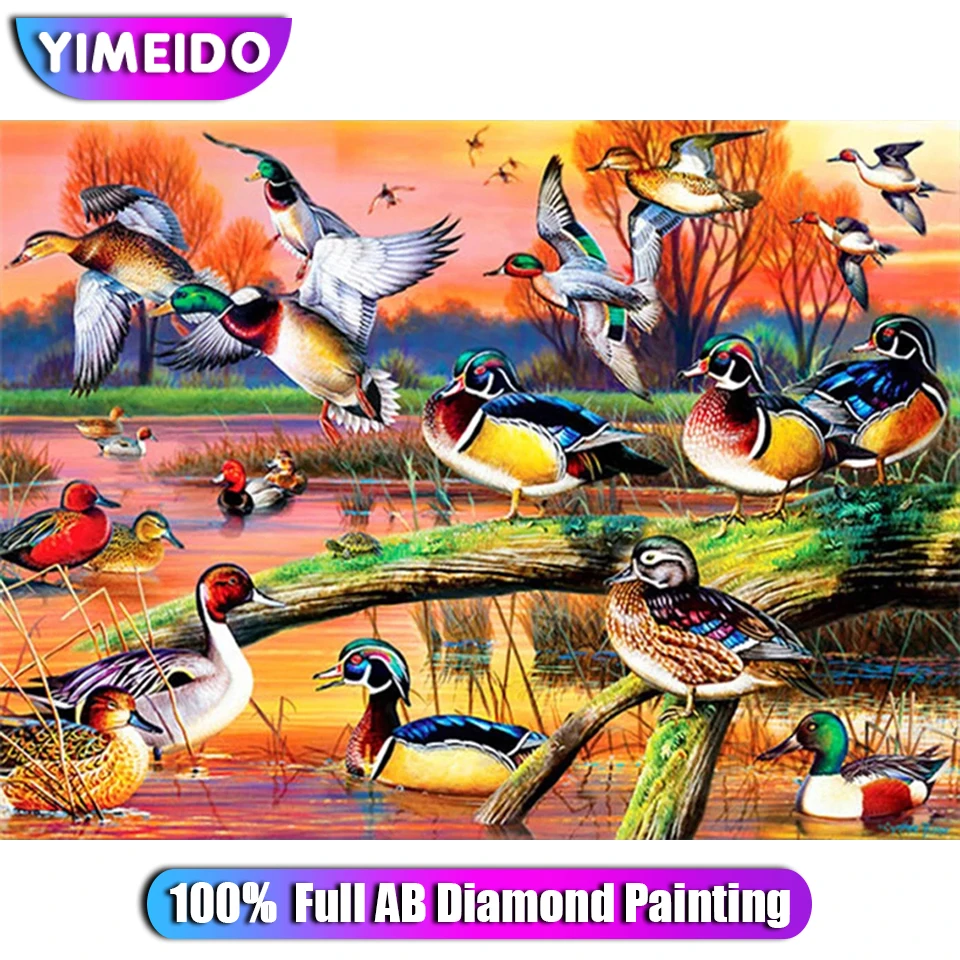 

YIMEIDO Animal 100% Full AB Diamond Painting Kit Scenery Wild Duck Lake Diamond Embroidery Rhinestone Mosaic Home Decor Handmade