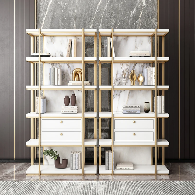 

Light luxury stainless steel bookshelf designer living room partition modern minimalist shelf Italian Bogu shelf bookcase