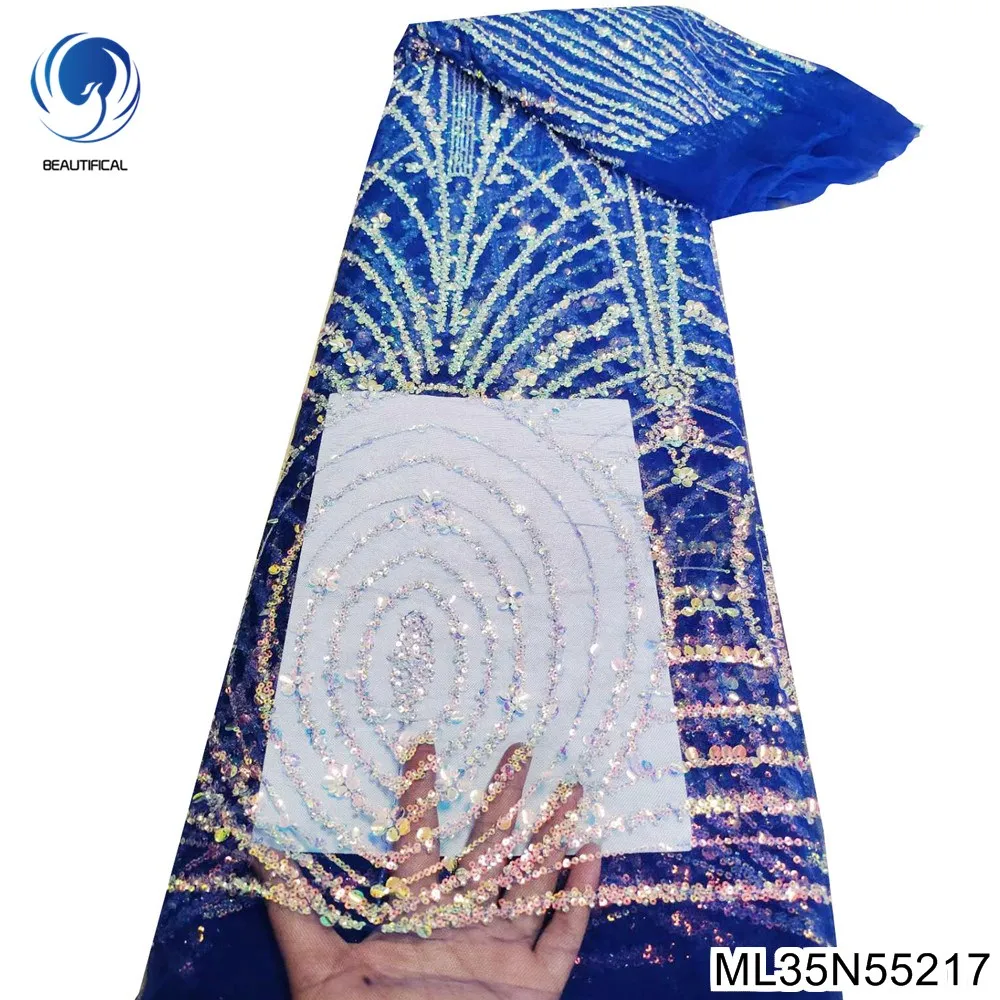 Nigerian French Sequins Lace Fabric Hot Sale Handmade 2022 Embroidered African Beaded Net Mesh Cloth for Women Dress ML35N552 2 Nigerian French Sequins Lace Fabric Hot Sale Handmade 2022 Embroidered African Beaded Net Mesh Cloth for Women Dress ML35N552 2