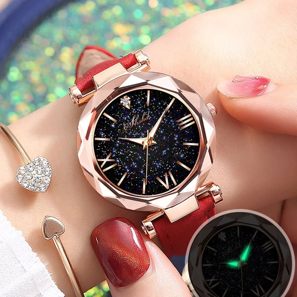 

Fashion Stars Women Watch Luminous Charming Little Point Frosted Belt Watch Dotted with Roman Scale Luxury Women's Casual