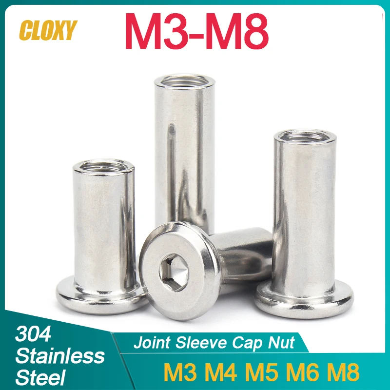 5/ 10/ 20pcs M3 M4 M5 M6 M8 304 Stainless Steel Large Flat Hex Hexagon Socket Head Rivet Connector Insert Joint Sleeve Cap Nut