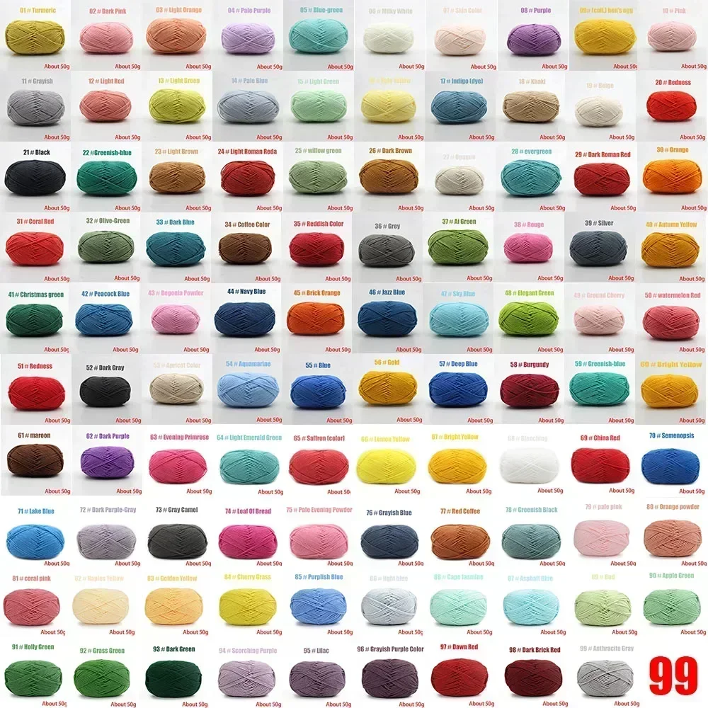 

99 colors Cotton Silk Knitting Yarn Soft Warm Baby Yarn for Hand Knitting thread Supplies 50g/color Branded Low Price Sale