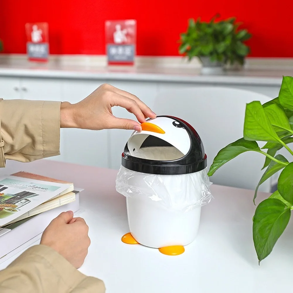 

Household Penguin desktop trash can living room Bathroom Shake lid 8L trash can Sanitary trash can
