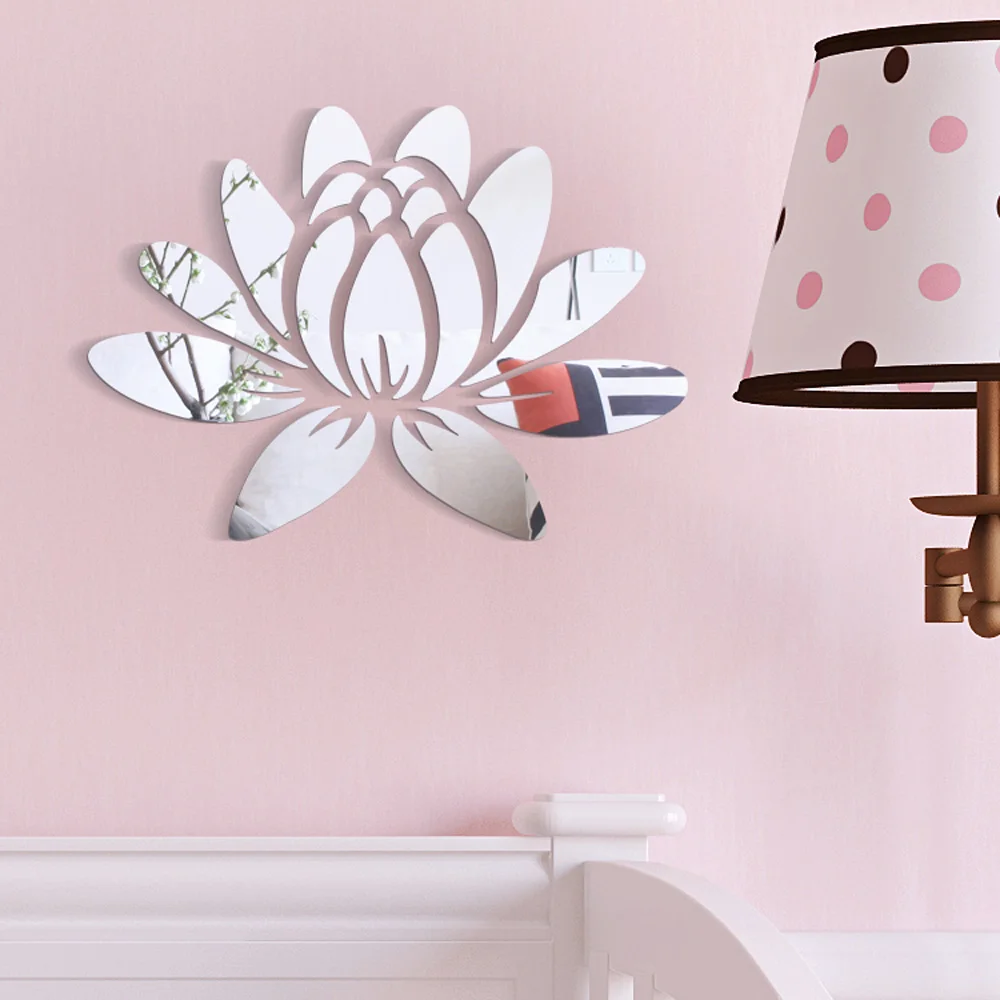 

Lotus Flower Mirror Wall Sticker DIY Self Adhesive 3D Wall Decal Removable Mural Wallpaper For TV Background Art Home Decor