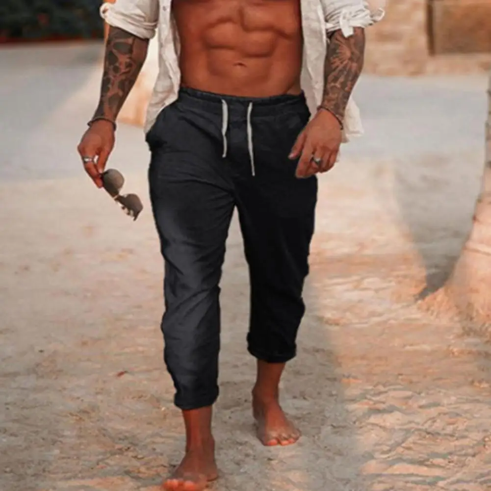

Men Sweatpants Drawstring Beach Pants Lace-up Mid Waist Trousers Sweatpants