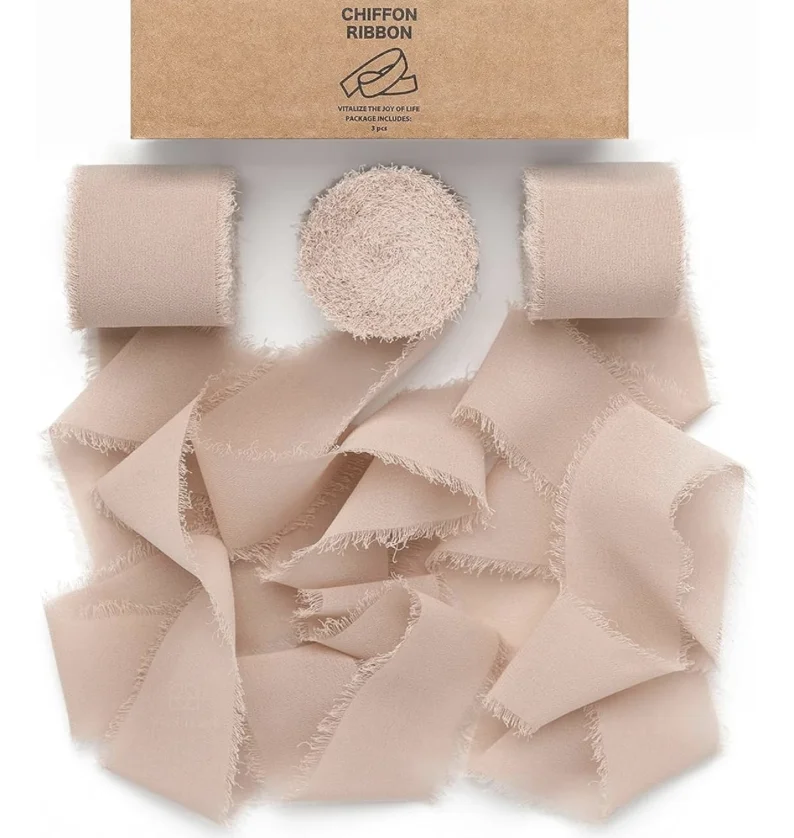 Лента шифоновая ручной работы с бахромой 3 рулона 1 5x21 лет