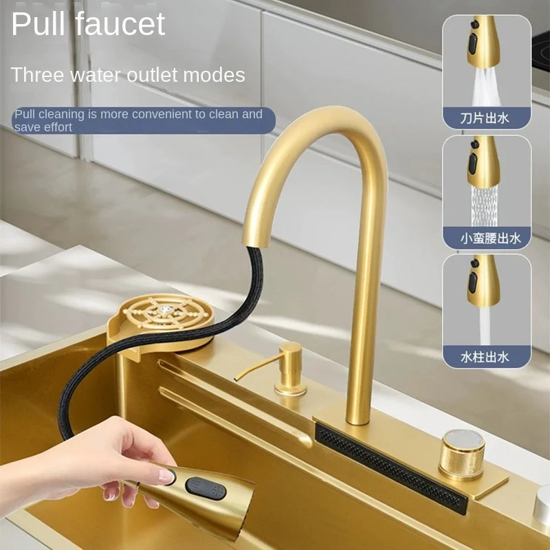 Многофункциональная кухонная раковина с водопадом для овощей большая одним