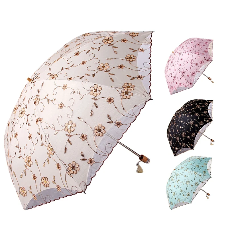 

Женский складной зонт для путешествий, кружевной зонт принцессы с УФ-защитой, зонт от солнца для женщин и девушек, подарок