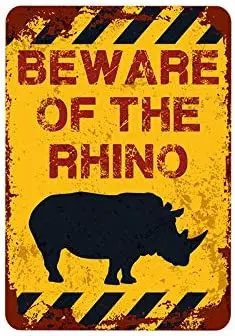 

Modern Vintage Metal Tin Sign Beware of The Rhino ! Wall Plaque Poster Cafe Bar Pub Beer Club Wall Home Decor 8x12 inches