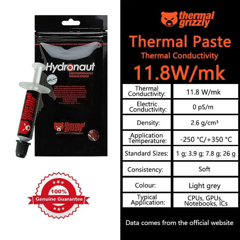 

Thermal Grizzly Hydronaut 11.8W/MK Thermal Paste CPU/GPU Radiator AMD Intel Processor Silicone Grease Thermal Paste 1/3.9/7.8g