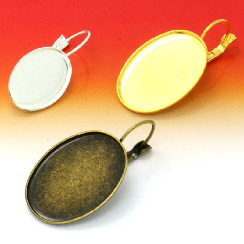

20pcs 13*18mm/18*25mm French Oval Cameo Cabochon Tray Hoop Earring for women Diy Handmade Jewelry findings Silver Gold plated