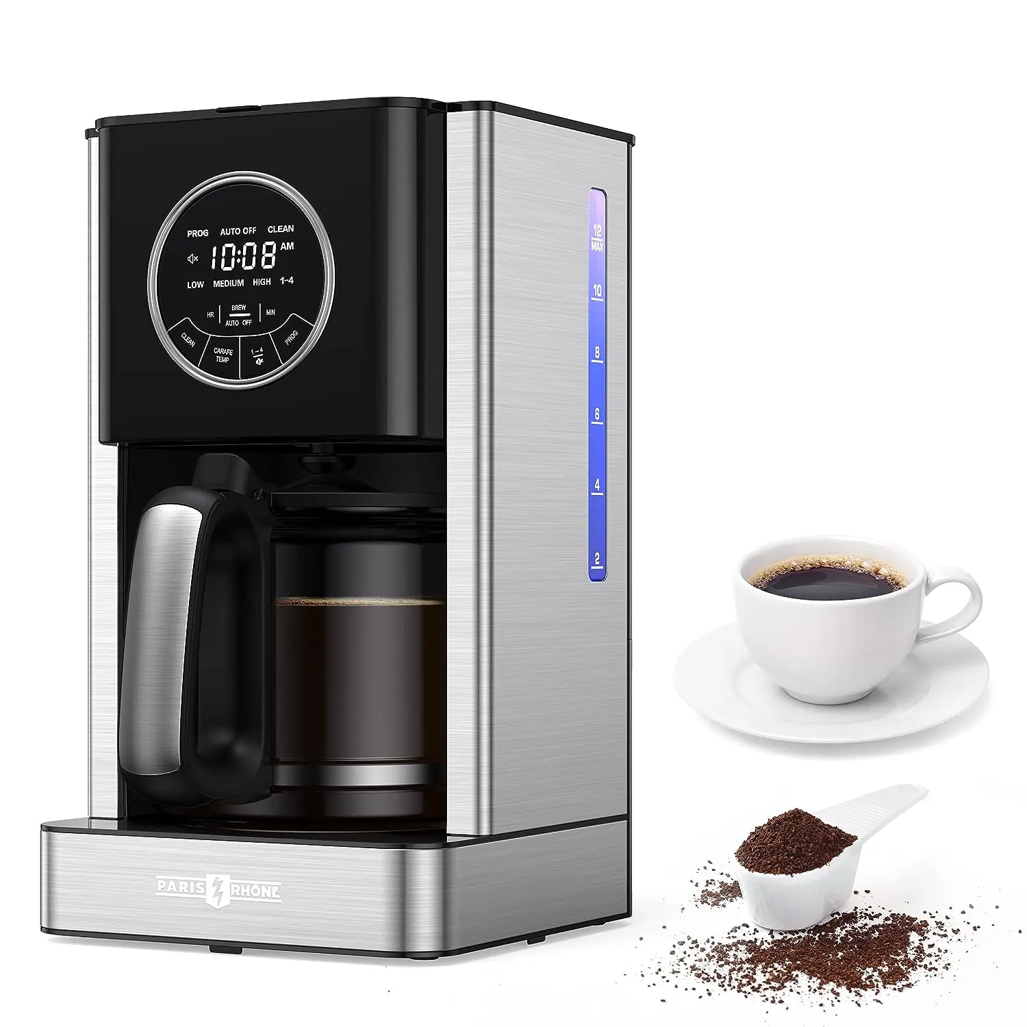 

RHÔNE Coffee Maker,Drip Coffee Machine with Glass Carafe, Automatic,Keep Warm, 24H Programmable Timer, Brew Strength &Touch