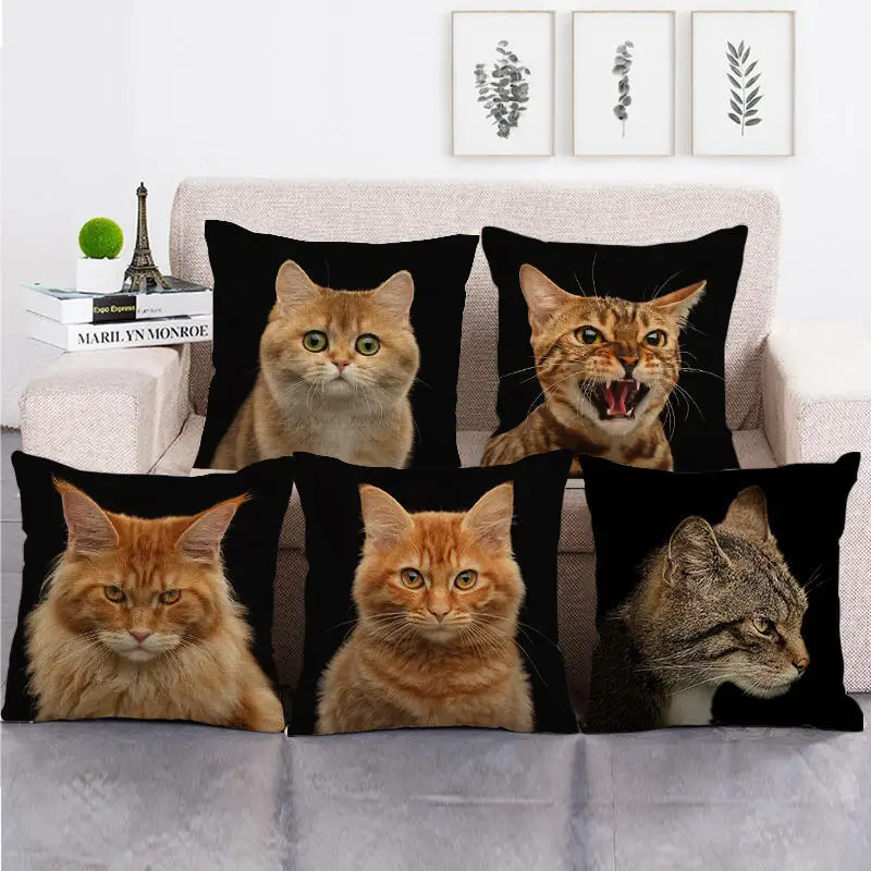 

Cute Fat Orange Cat Pattern Cushion Cover 45x45cm Animal Printed Home Chair Seat Decorative Pillowcase Indoor Throw Pillow Cover