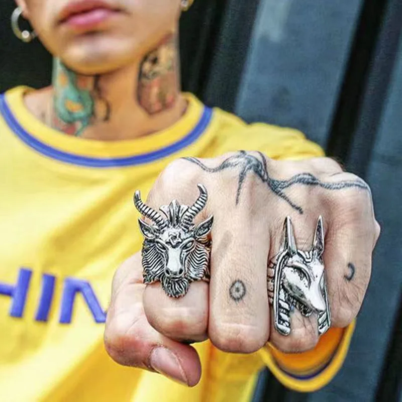 

Fashion Trend Retro Men's Ring Punk Anubis Personality Domineering Jackal Head Egypt Death Jewelry Accessories