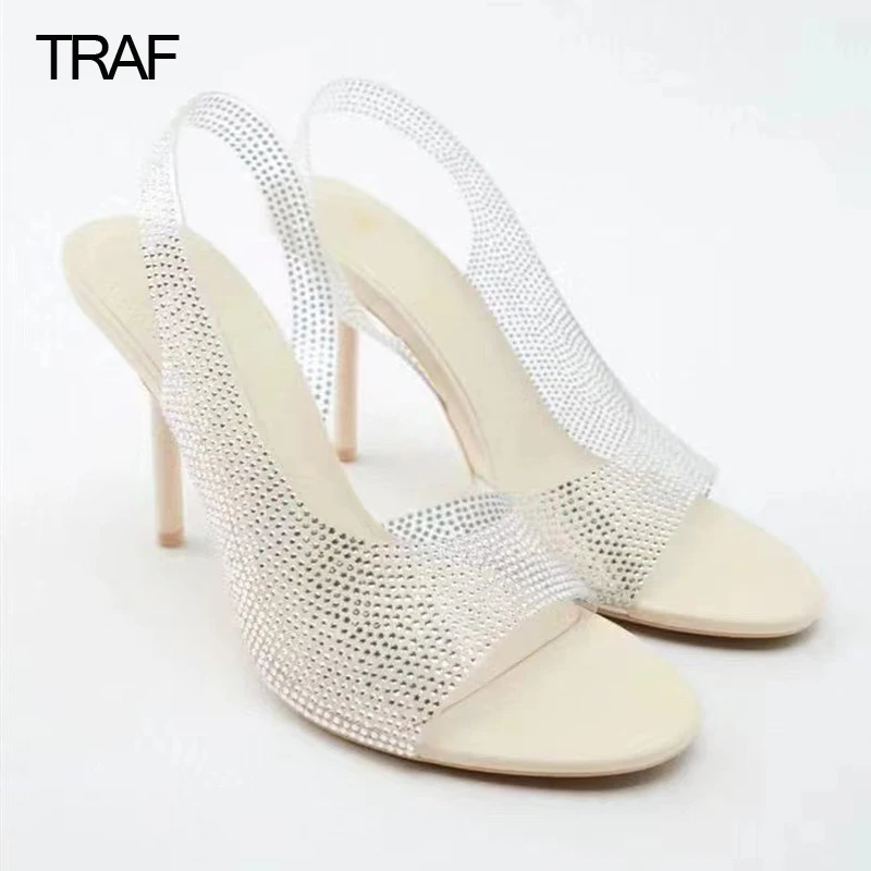 

Сандалии TRAF женские на высоком каблуке, босоножки с ремешком на пятке, Элегантная модная обувь, прозрачные, 2022