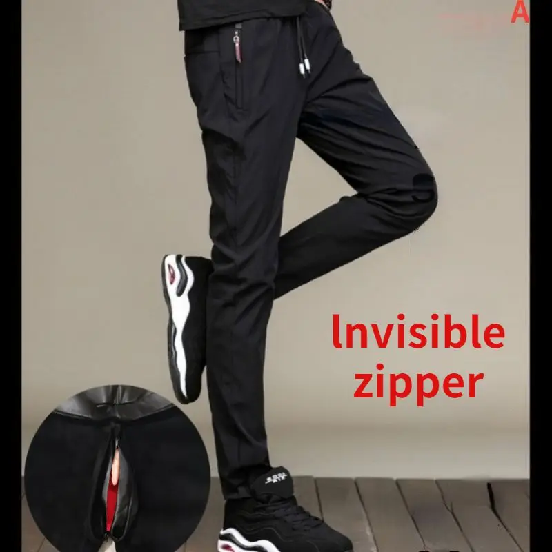 Convenient Zipper Pants Men Casual Double-headed Invisible Zipper Open Big Opening Outdoor Free Fun Dating Wild Pants Gay Men