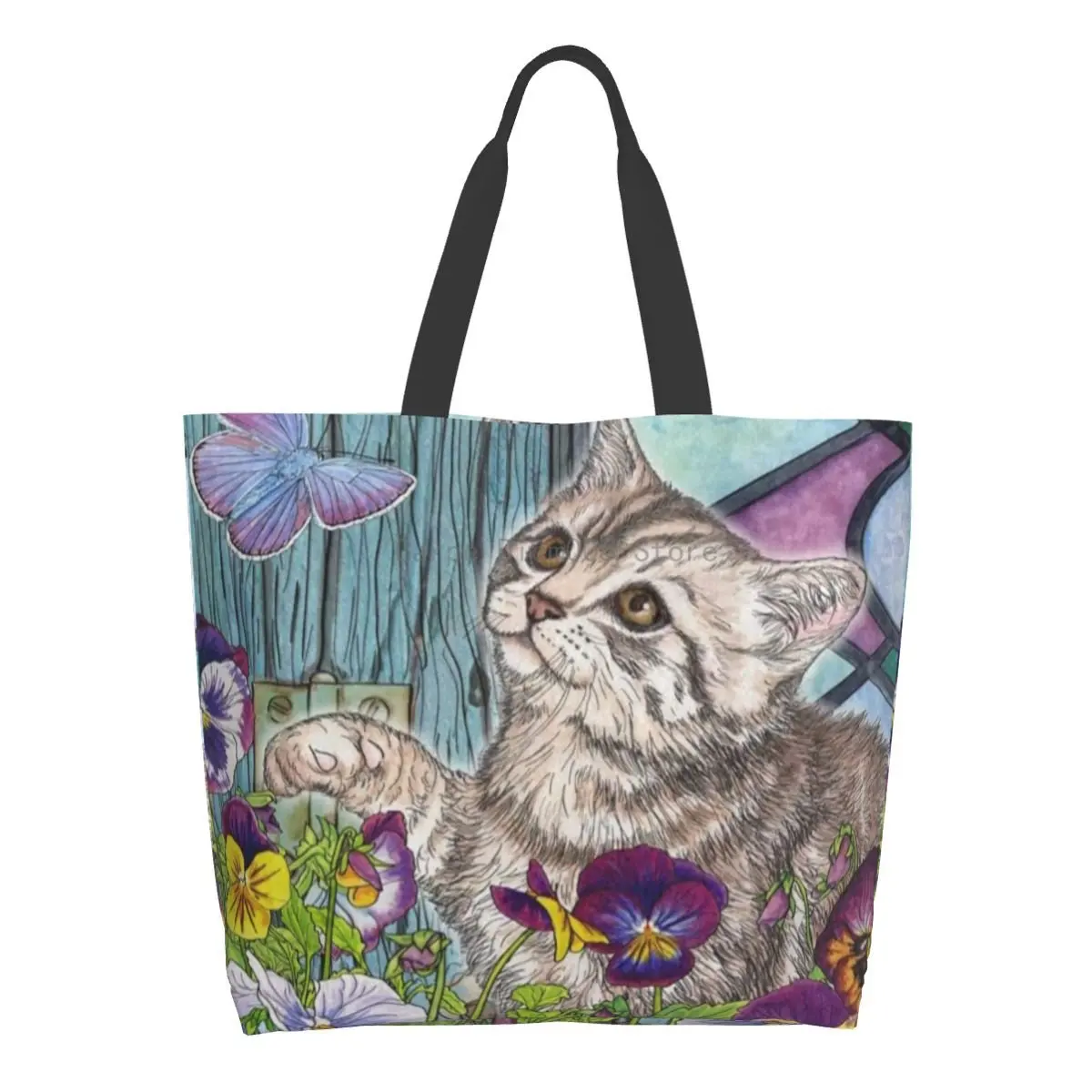 

Женская сумка через плечо, вместительная сумка-тоут для покупок в стиле котенка, бабочки, анютины