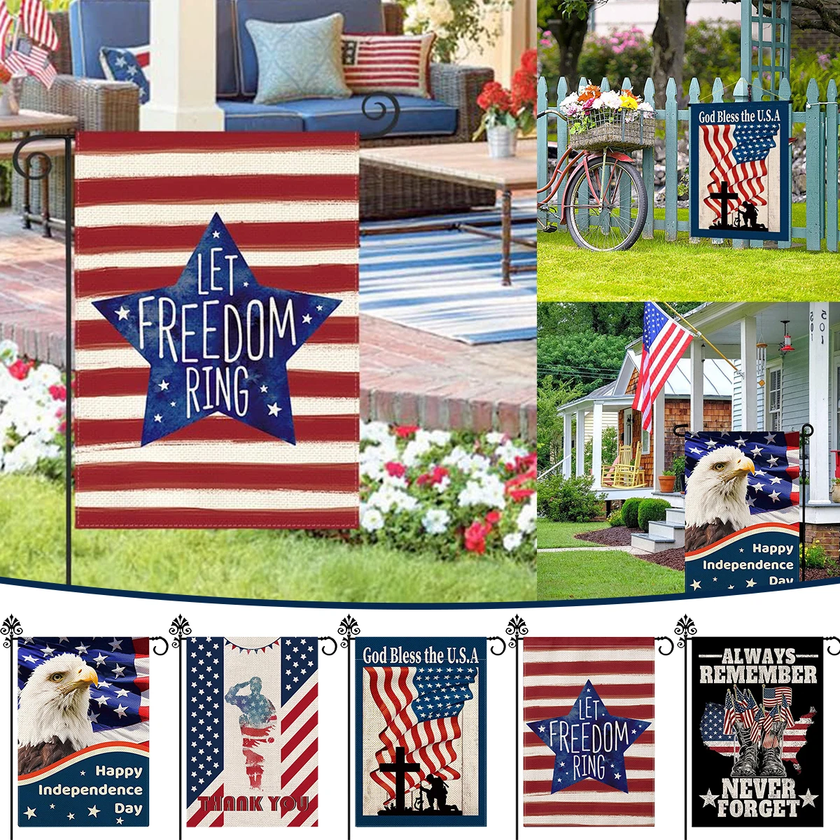 

4th of July Garden Flag Double Sided America Patriotic Flags Memorial Day Banner for 2023 Independence Day Outdoor Yard Decor