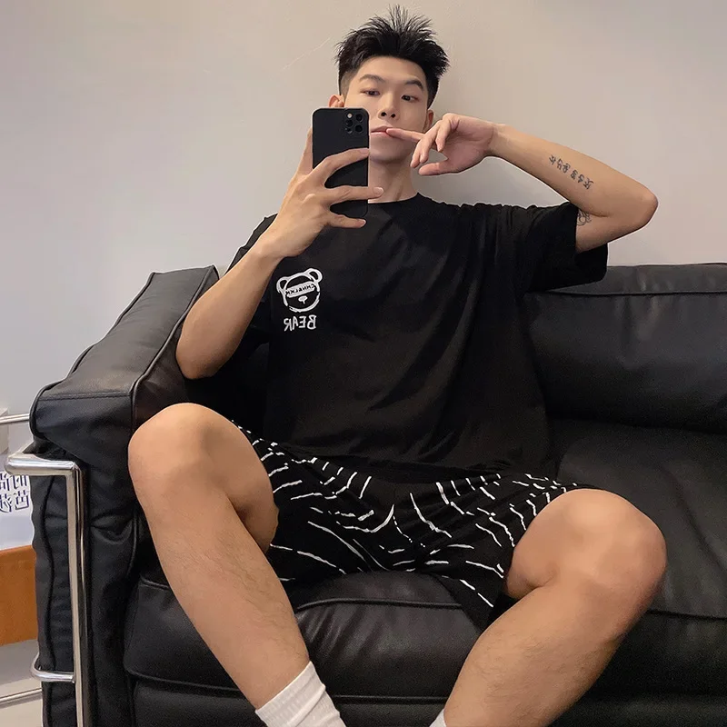 Летняя мужская одежда из модала с коротким рукавом и круглым вырезом Свободная