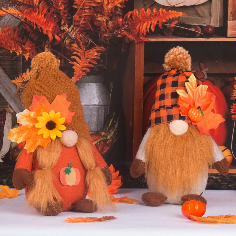 

Halloween Pumpkin Harvest Maple Leaf Faceless Doll Dwarf Thanksgiving Autumn Doll Cloth Doll