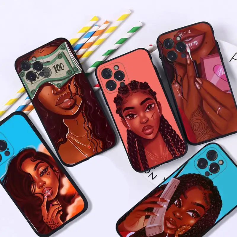 

Fashion Black Girl Phone Case For iPhone 8 7 6 6S Plus X SE 2020 XR XS 14 11 12 13 Mini Pro Max Mobile Case