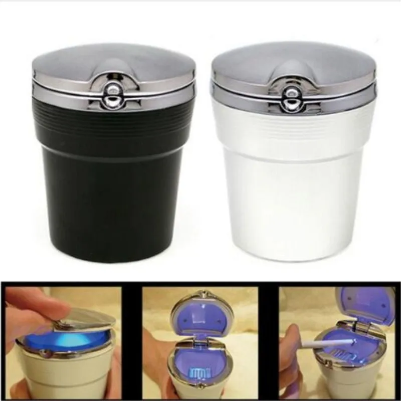 Car Ashtray with LED Light Cigarette Smoke Travel Remover Ash Cylinder Car Smokeless Smoke Cup Holder Auto Accessories