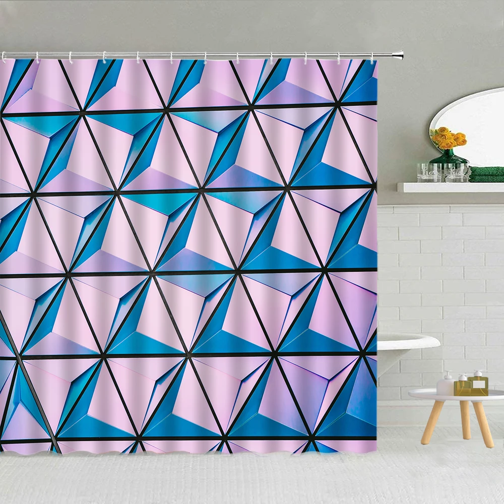 

3D Modern Simplicity Geometric Shower Curtain Black Color Cube Pattern Bathroom Supplies Fabric Curtains With Hook White Stripes