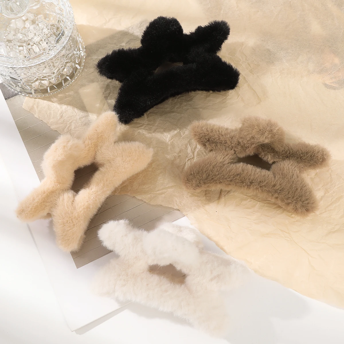 Новые зимние заколки для волос из искусственного меха элегантные полые