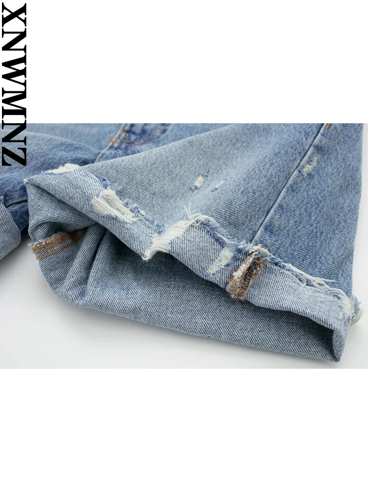 XNWMNZ Women's Fashion 2023 Bermuda Denim Shorts Women Vintage High Waist Zipper Seamless Hem Casual Female Shorts