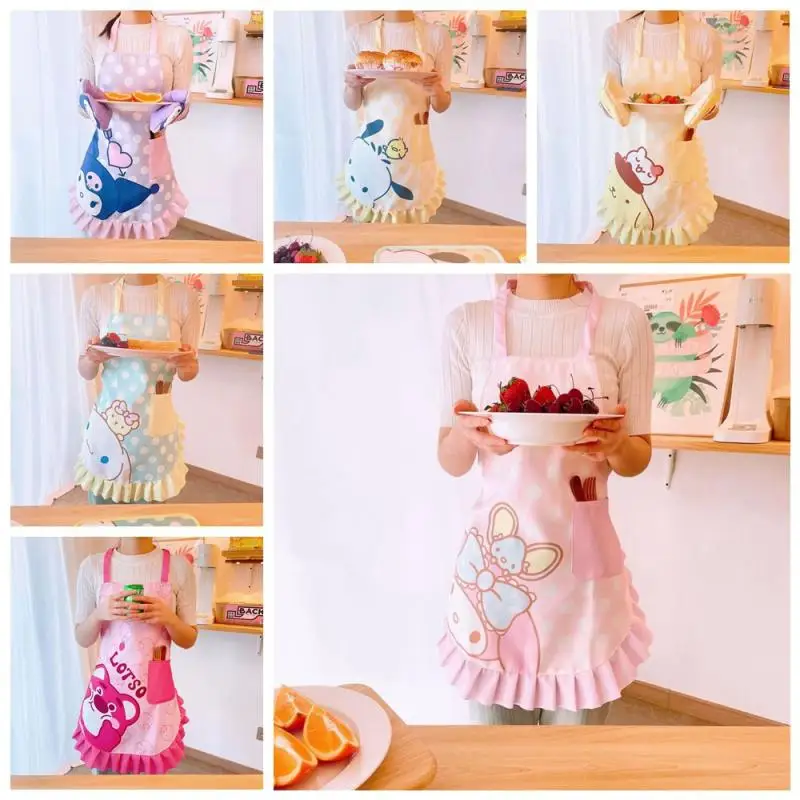 

Sanrio Kawaii My Melody Anime Pom Pom Purin Cute Cartoon Cinnamoroll Kuromi Girly Heart Waterproof Apron Toy for Girls