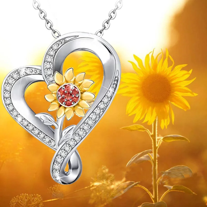 

Sunflower Heart Necklace Classic Trend Fashion Pendant Jewelry for Women Romantic Sweet Banquet Jewelry for Women