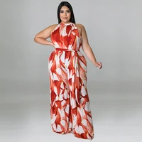 perl fashion printed holiday jumpsuit for women plus size sleeveless summer outfit casual wide leg jumpsuit overall big size