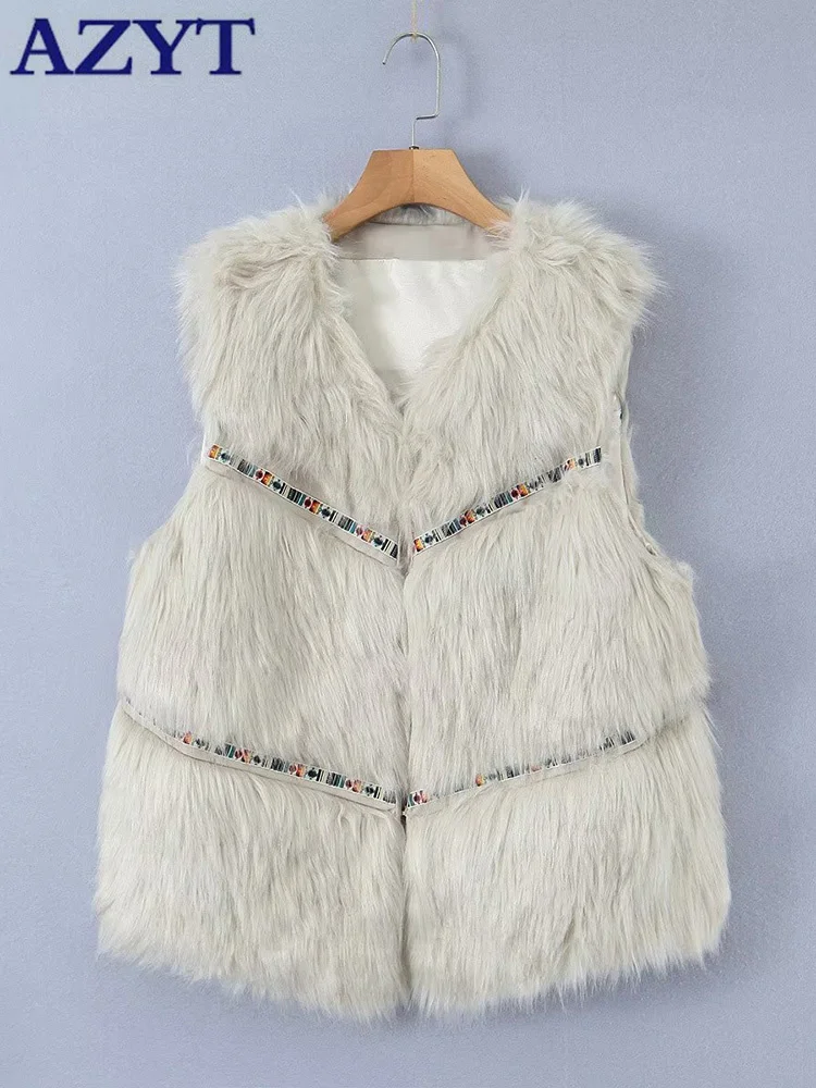 

Жилет женский меховой с V-образным вырезом, повседневная безрукавка с открытым стежком, уличная одежда, весна-осень 2023