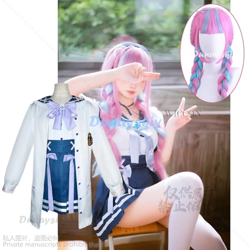 Hololive Minato Aqua YouTuber VTuber Косплей Костюм Парик Аниме Лоли Лолита Школьный Сейлор JK