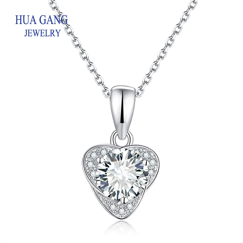 

Wholesale High Quality 925 Silver Heart Plated Pendant Design Jewelry 1CT Moissanite Diamond Necklace for Girl Gift