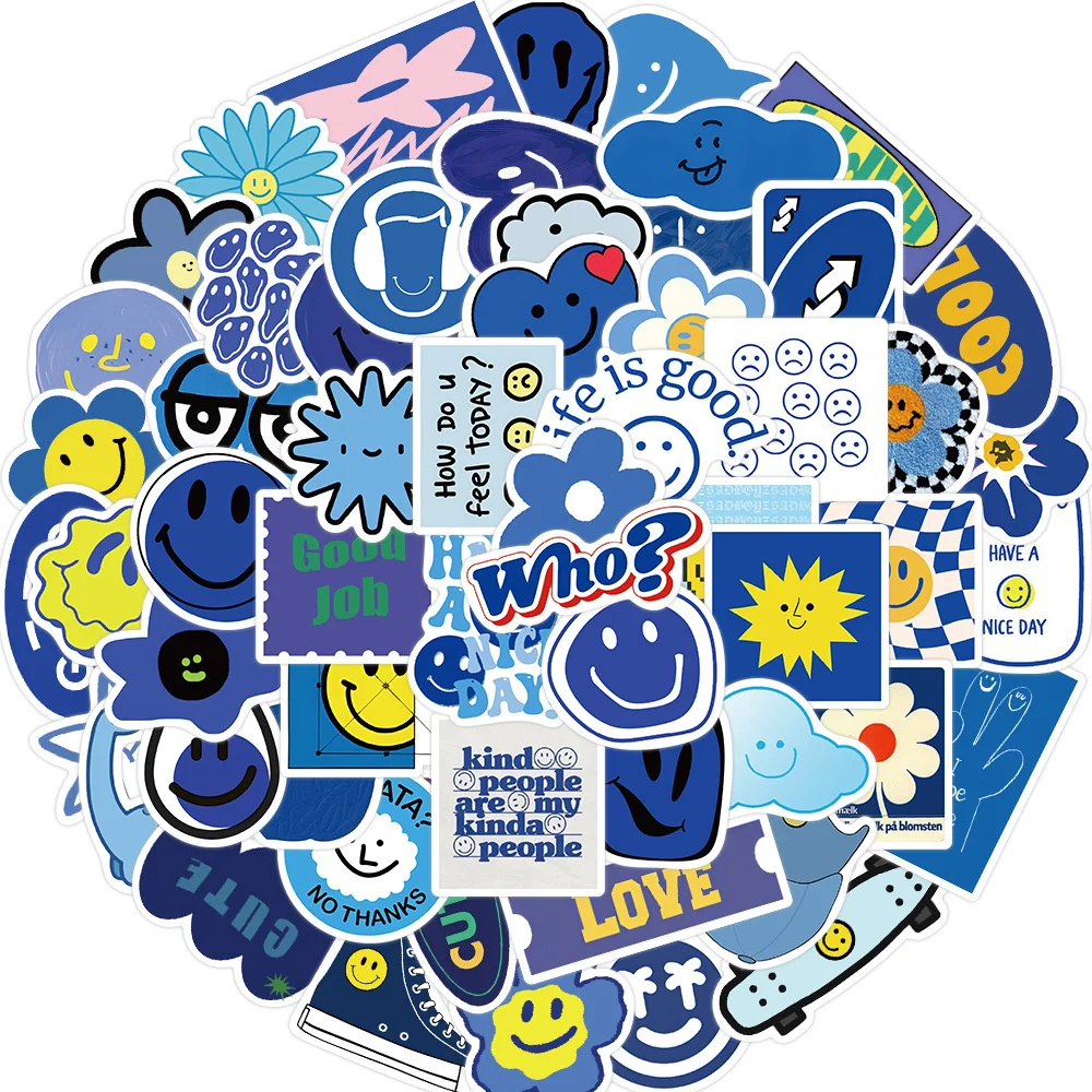 

59pcs Blue Smiley Stickers For Ipad Phone Stationery Suitcase Scrapbook Thank You Sticker Scrapbooking Materiales Craft Supplies