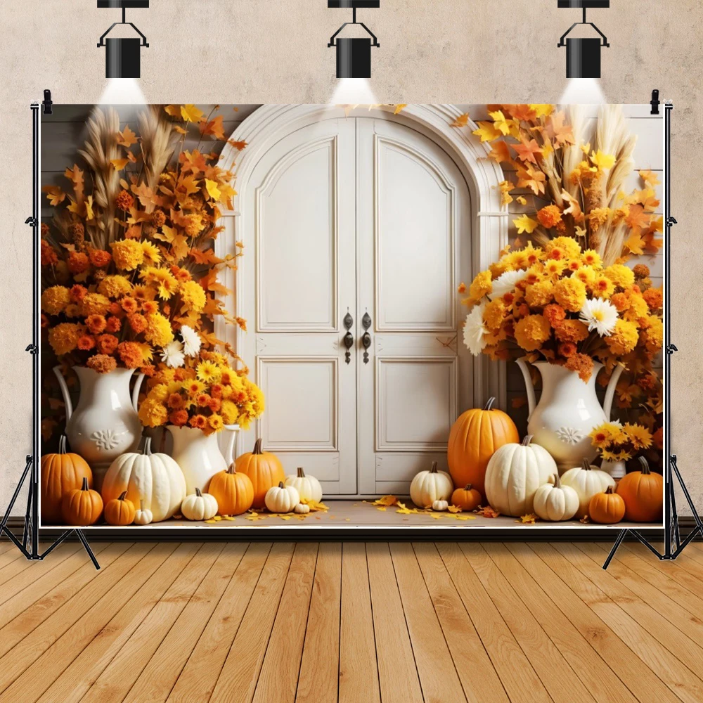 Фон для студийной фотосъемки с искусственными изображениями осенней тыквы