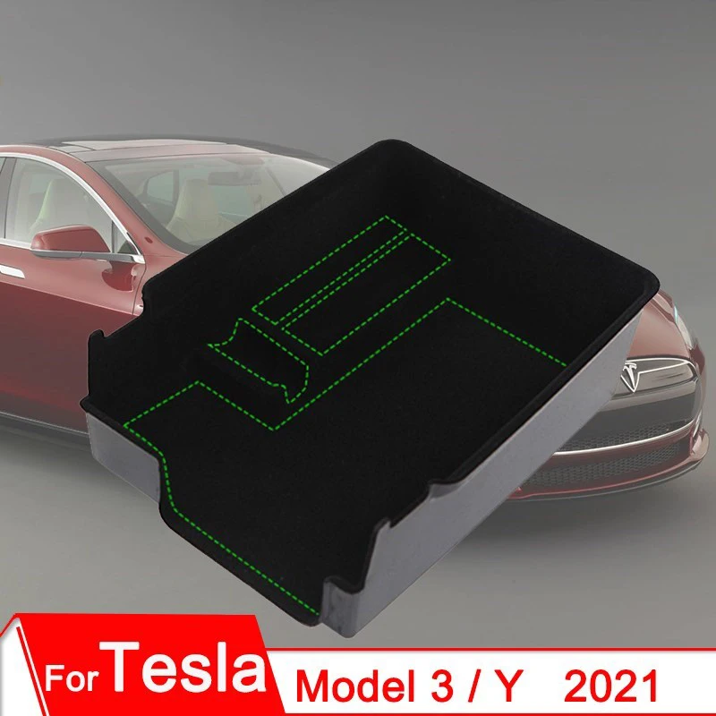 

Для Tesla ящик для хранения в подлокотнике автомобиля для Tesla Model 3 2021 аксессуары модели Y центральная консоль флокирующие контейнеры-органайзе...