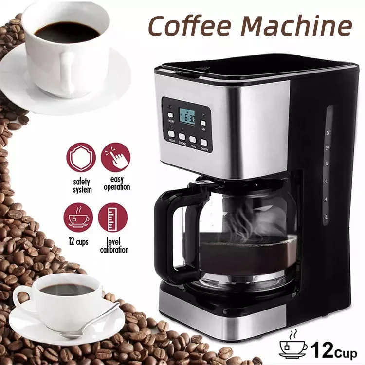 

Automatic Electric Office Drip Coffee Machine 12 Cups Black Espresso Coffee American Boiled Tea 950W Machine