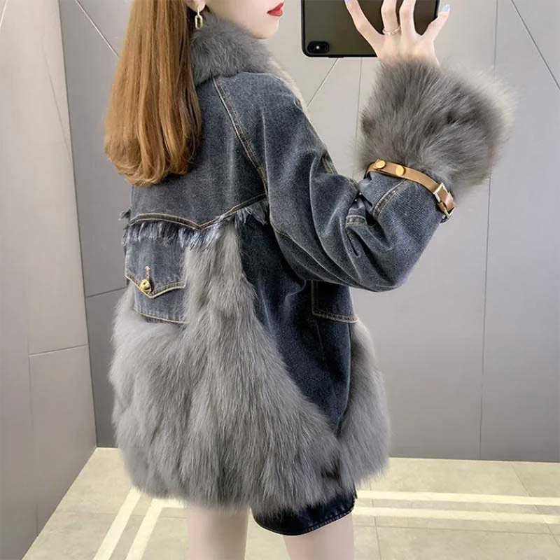 Женская джинсовая куртка Pai Overcome из искусственного лисьего меха свободная