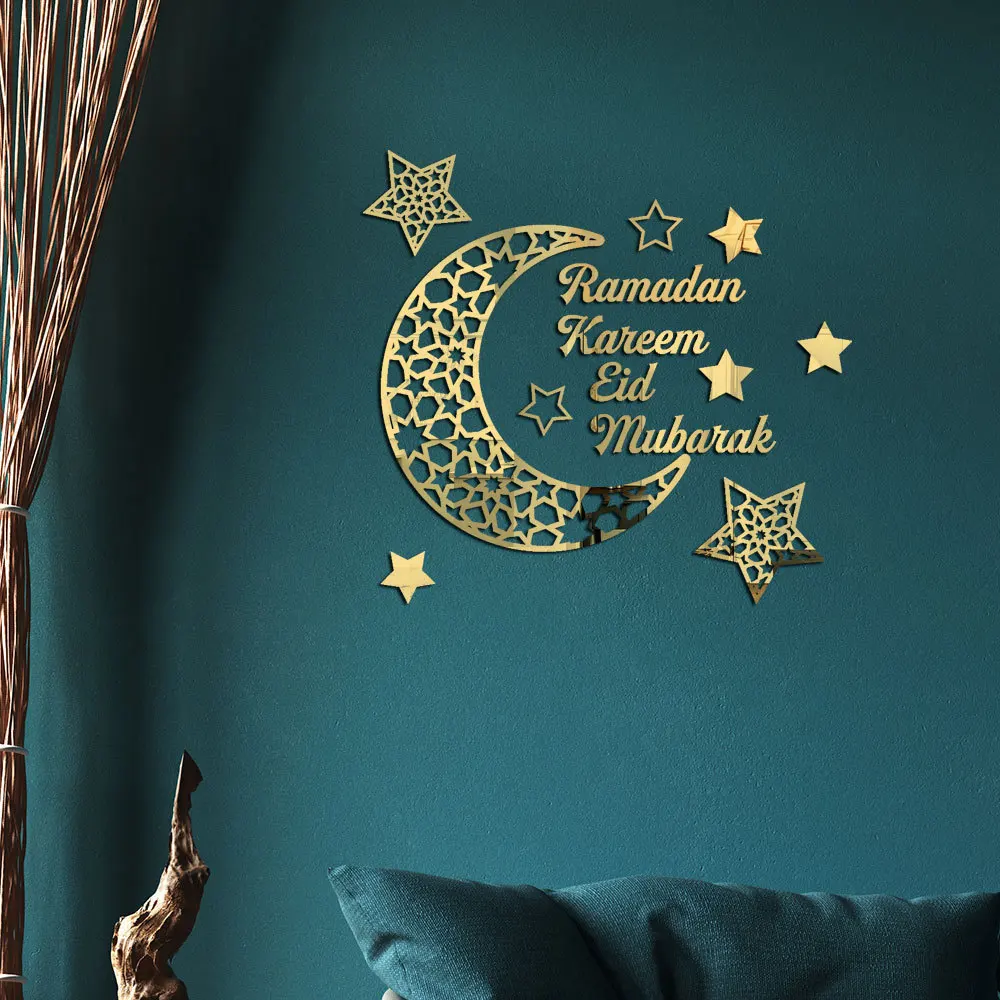 

BalleenShiny New Muslim Ramadan Crescent Acrylic Mirror Stickers Three-dimensional Self-adhesive Home Decoration Wall Stickers